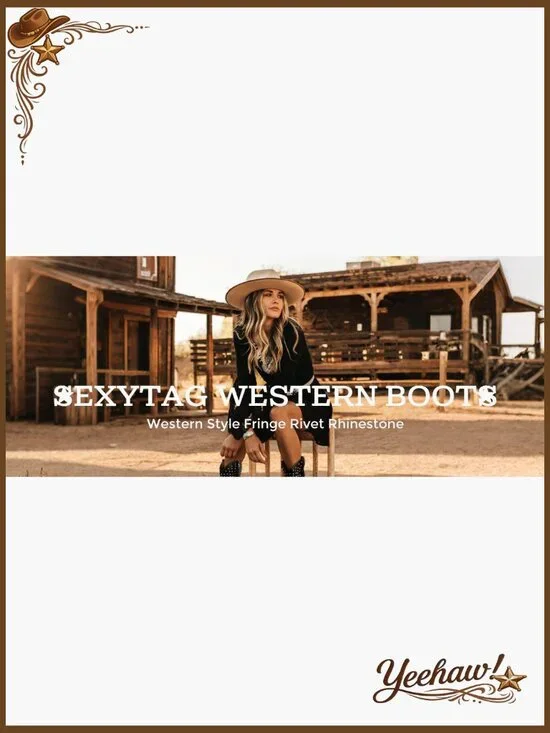 Fringe Cowboy Boots Rhinestone Embellishments Mid Calf Western Booties - Picture 7 of 7